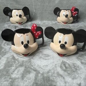 Disney Mickey Mouse & Minnie Mouse Figural Head Coffee Mugs Set of 5 Collector